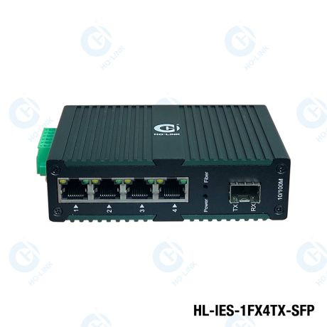 Bộ chuyển đổi quang chuẩn công nghiệp 10/100Mbps HO-LINK HL-IES-1FX4TX-SM-20B