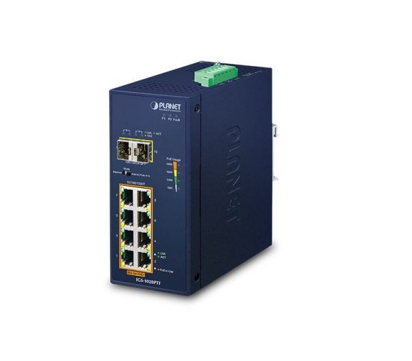 Switch PoE công nghiệp Planet IGS-1020PTF/IGS-1020PTF-12V, 8 Port Gigabit/2 Uplink