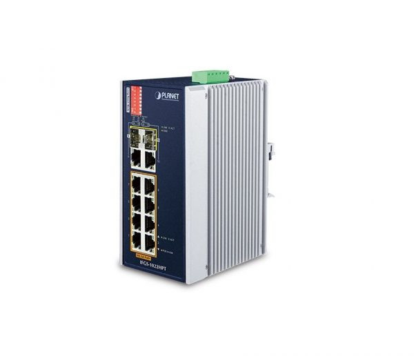 Switch PoE công nghiệp Planet IFGS-1022HPT, 8 port PoE 10/100M+ 2 Uplink