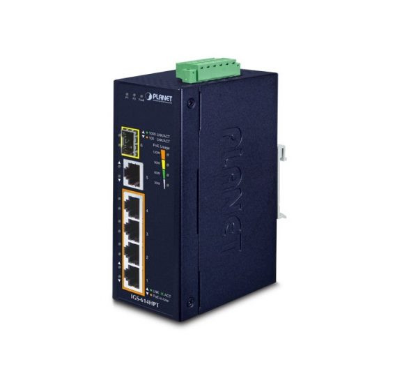Switch PoE công nghiệp Planet IGS-614HPT, Gigabit, 4 Port +1SFP/1RJ45